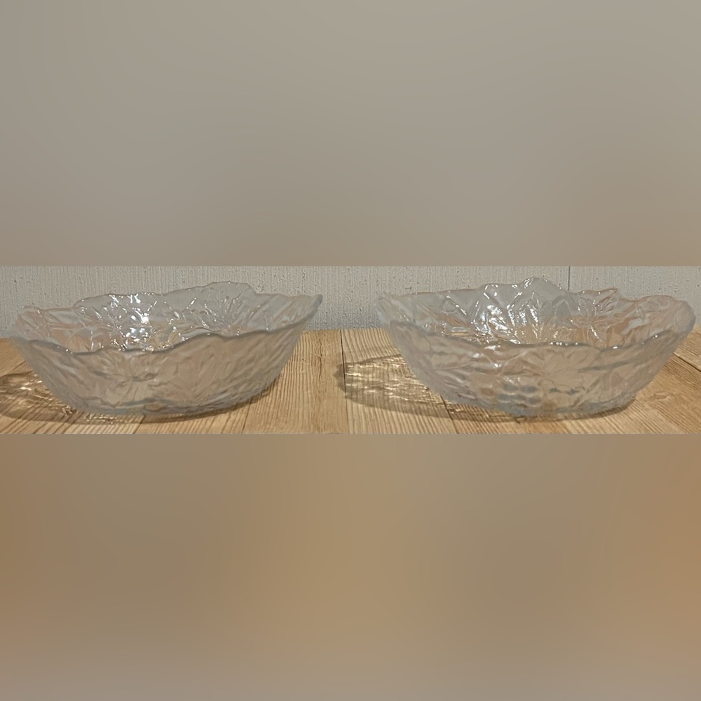Set of 2 Vintage 6”  Glass Bowls with leaf and grapes design